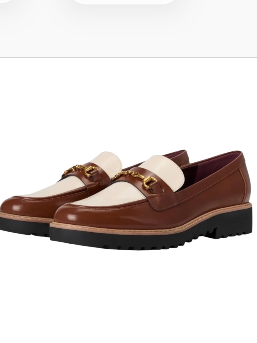 Franco Sarto Women’s 2-Tone Brown and Cream loafer gold horsebit hardware size 7